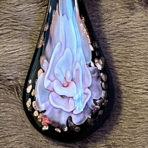 Hand Crafted Jewelry - 3D Pink Flower Dichroic Glass & Lampwork Pendant